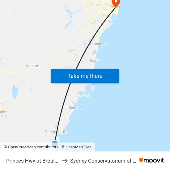 Princes Hwy at Broulee Rd to Sydney Conservatorium of Music map
