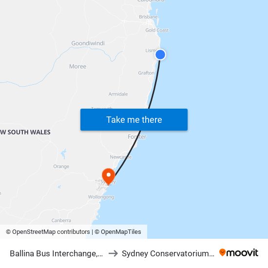 Ballina Bus Interchange, Tamar St to Sydney Conservatorium of Music map
