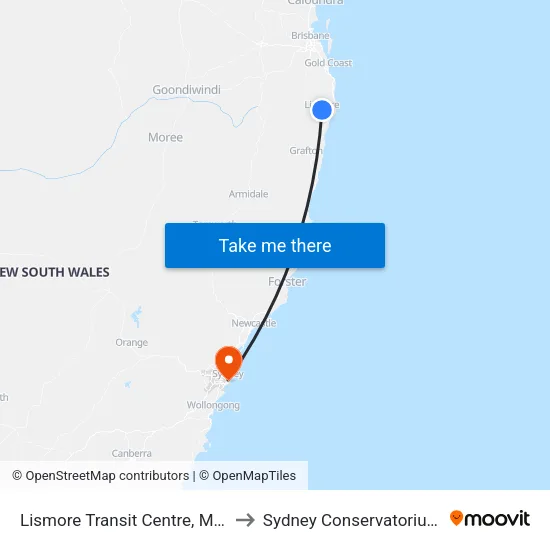 Lismore Transit Centre, Molesworth St to Sydney Conservatorium of Music map