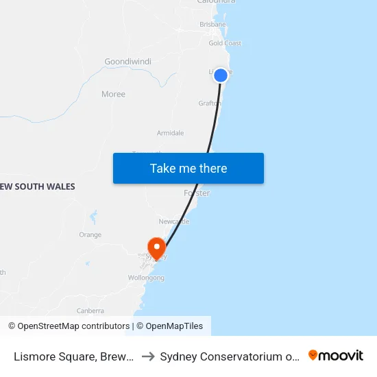 Lismore Square, Brewster St to Sydney Conservatorium of Music map