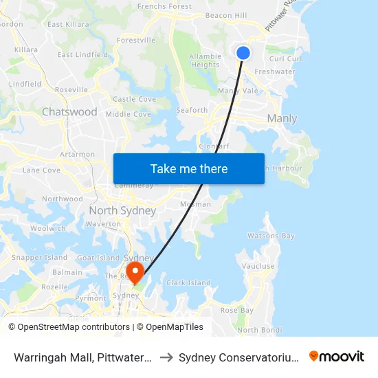 Warringah Mall, Pittwater Rd, Stand B to Sydney Conservatorium of Music map