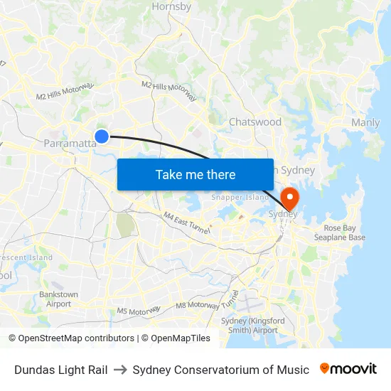 Dundas Light Rail to Sydney Conservatorium of Music map