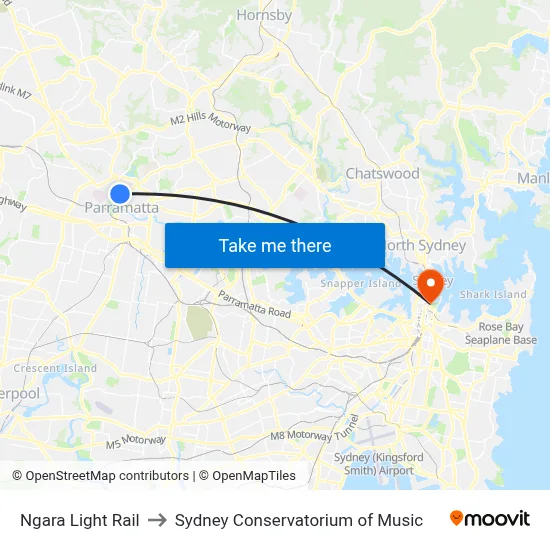 Ngara Light Rail to Sydney Conservatorium of Music map