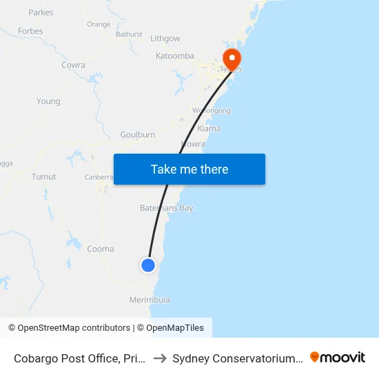 Cobargo Post Office, Princes Hwy to Sydney Conservatorium of Music map