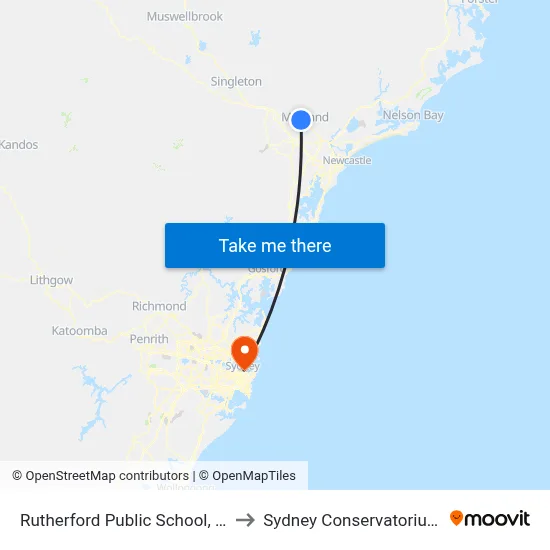 Rutherford Public School, Weblands St to Sydney Conservatorium of Music map