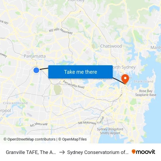 Granville TAFE, The Avenue to Sydney Conservatorium of Music map