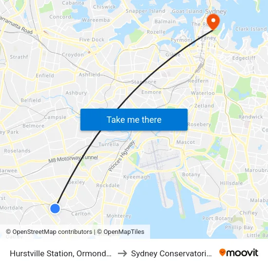 Hurstville Station, Ormonde Pde, Stand H to Sydney Conservatorium of Music map