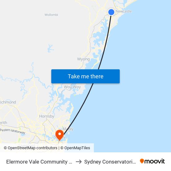 Elermore Vale Community Hall, Cardiff Rd to Sydney Conservatorium of Music map