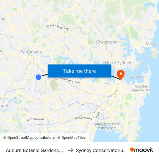 Auburn Botanic Gardens, Chisholm Rd to Sydney Conservatorium of Music map