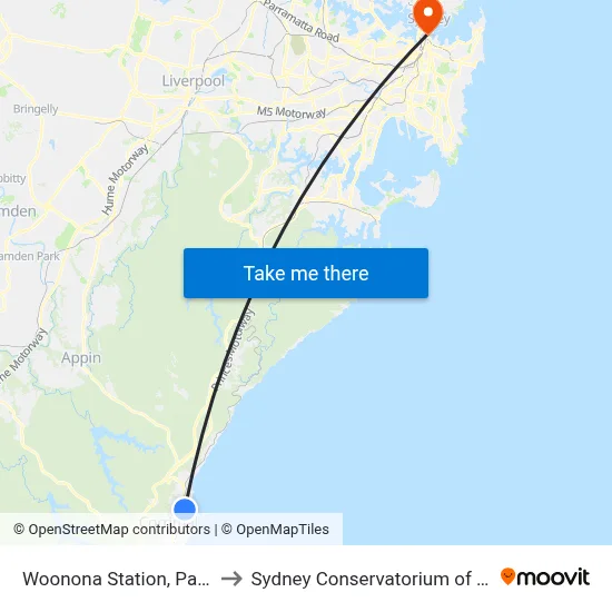 Woonona Station, Park Rd to Sydney Conservatorium of Music map