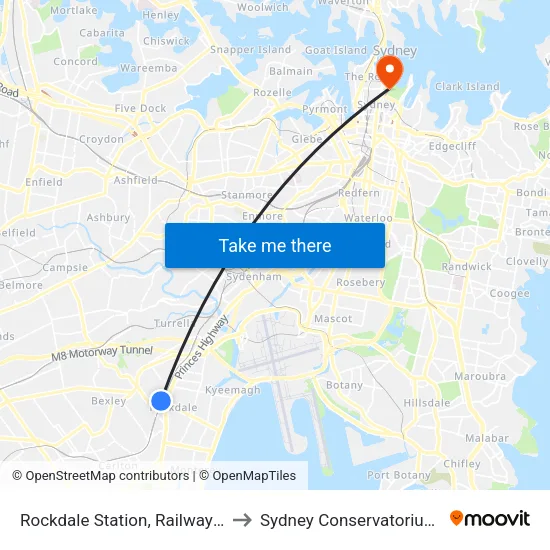 Rockdale Station, Railway St, Stand G to Sydney Conservatorium of Music map