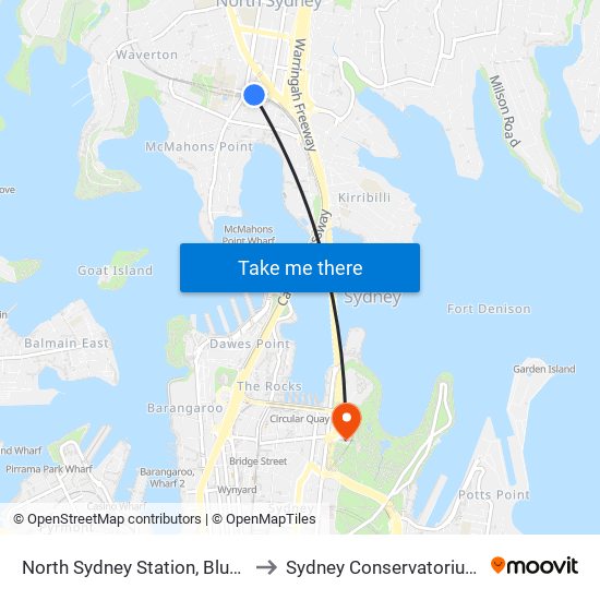 North Sydney Station, Blue St, Stand C to Sydney Conservatorium of Music map