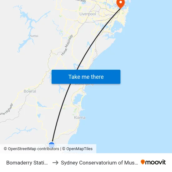 Bomaderry Station to Sydney Conservatorium of Music map