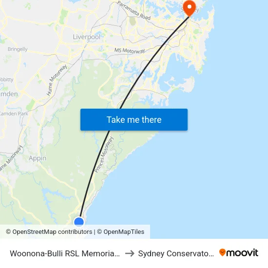 Woonona-Bulli RSL Memorial Club, Princes Hwy to Sydney Conservatorium of Music map