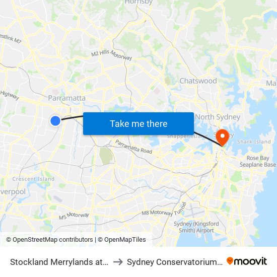 Stockland Merrylands at Treves St to Sydney Conservatorium of Music map