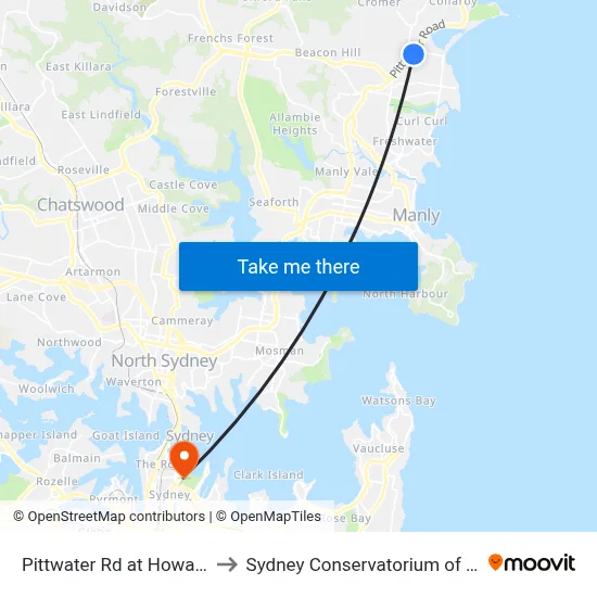 Pittwater Rd at Howard Av to Sydney Conservatorium of Music map