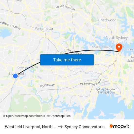 Westfield Liverpool, Northumberland St to Sydney Conservatorium of Music map