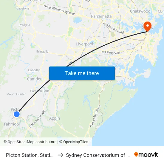 Picton Station, Station St to Sydney Conservatorium of Music map