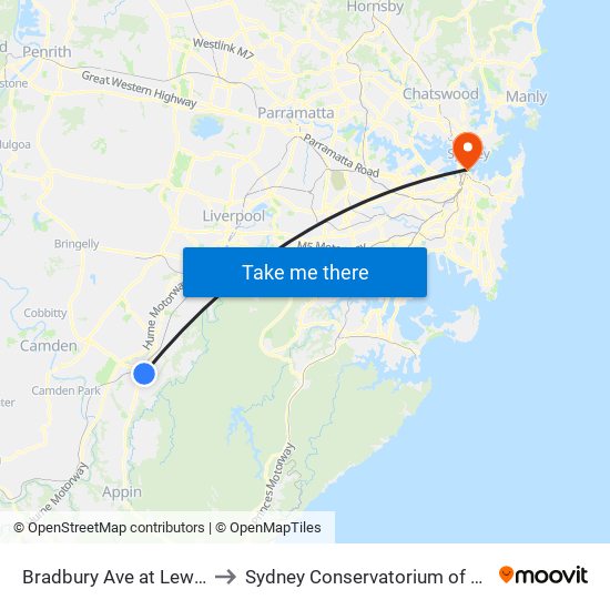 Bradbury Ave at Lewis St to Sydney Conservatorium of Music map