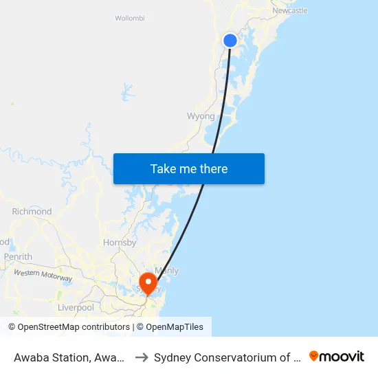 Awaba Station, Awaba Rd to Sydney Conservatorium of Music map