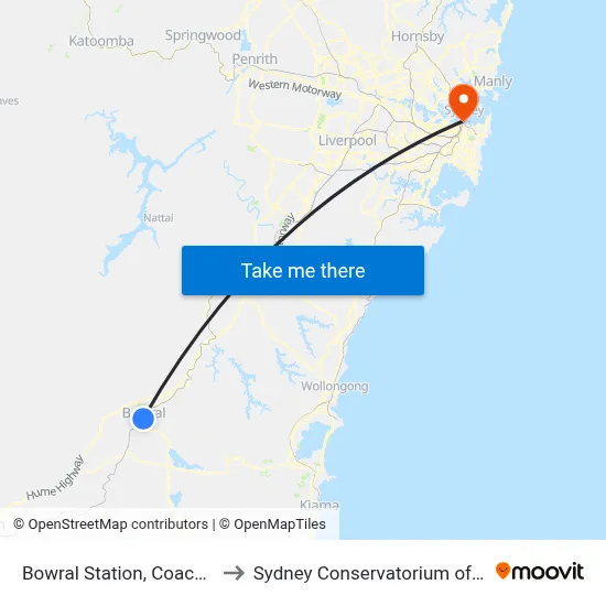 Bowral Station, Coach Stop to Sydney Conservatorium of Music map