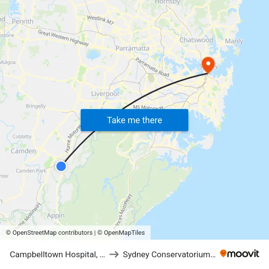 Campbelltown Hospital, Therry Rd to Sydney Conservatorium of Music map