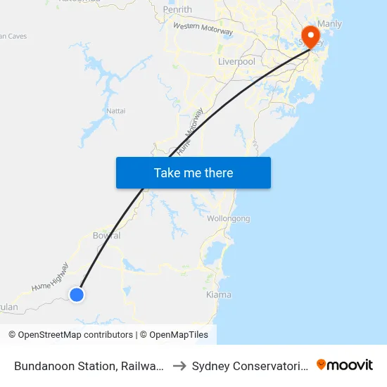 Bundanoon Station, Railway Av, Coach Bay to Sydney Conservatorium of Music map