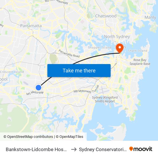 Bankstown-Lidcombe Hospital, Eldridge Rd to Sydney Conservatorium of Music map