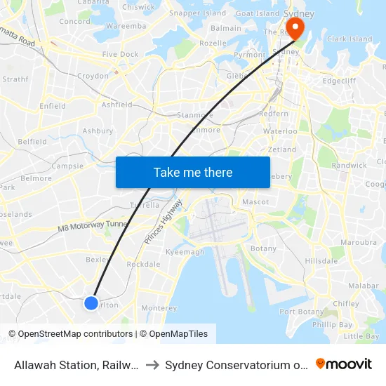 Allawah Station, Railway Pde to Sydney Conservatorium of Music map