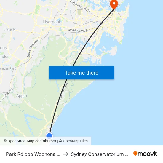 Park Rd opp Woonona Station to Sydney Conservatorium of Music map