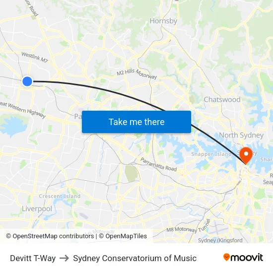 Devitt T-Way to Sydney Conservatorium of Music map