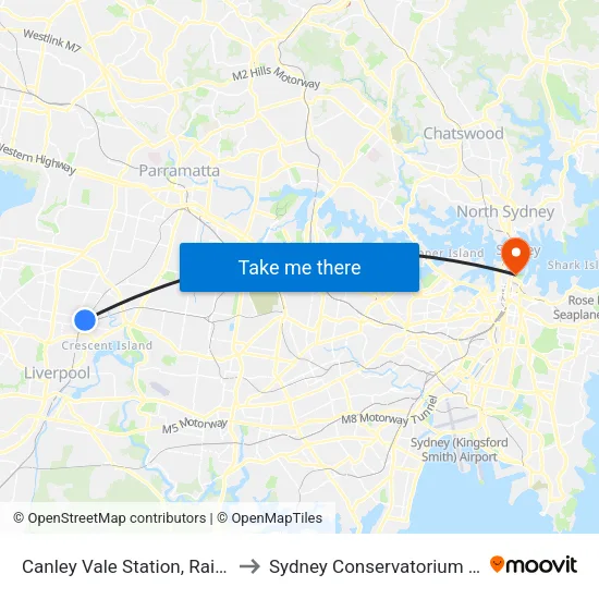 Canley Vale Station, Railway Pde to Sydney Conservatorium of Music map