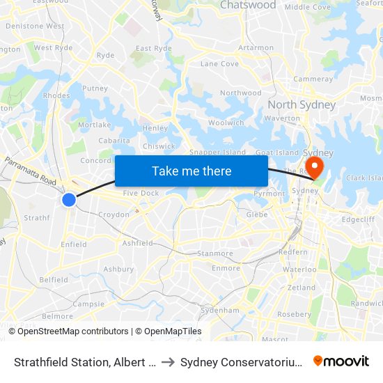 Strathfield Station, Albert Rd, Stand E to Sydney Conservatorium of Music map