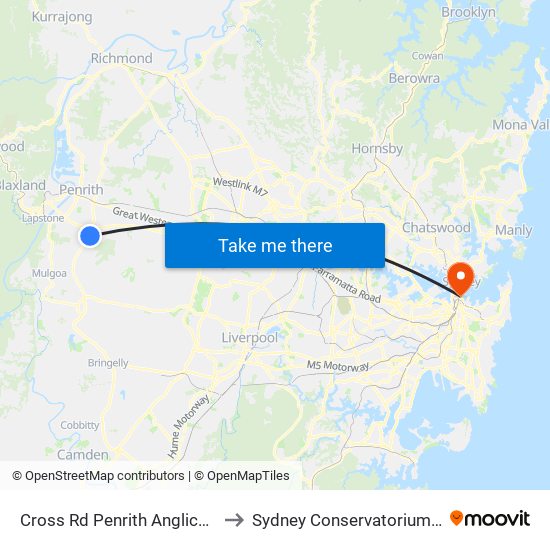 Cross Rd Penrith Anglican College to Sydney Conservatorium of Music map