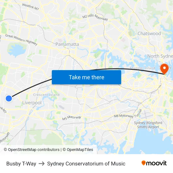 Busby T-Way to Sydney Conservatorium of Music map