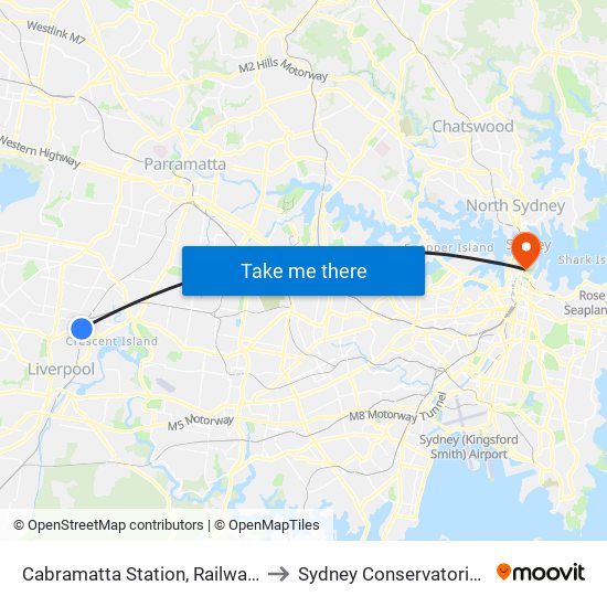 Cabramatta Station, Railway Pde, Stand A to Sydney Conservatorium of Music map