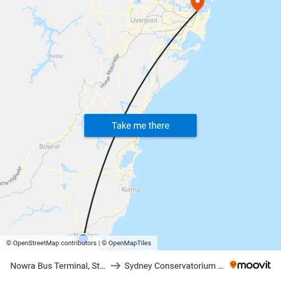 Nowra Bus Terminal, Stewart Pl to Sydney Conservatorium of Music map