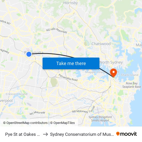 Pye St at Oakes St to Sydney Conservatorium of Music map