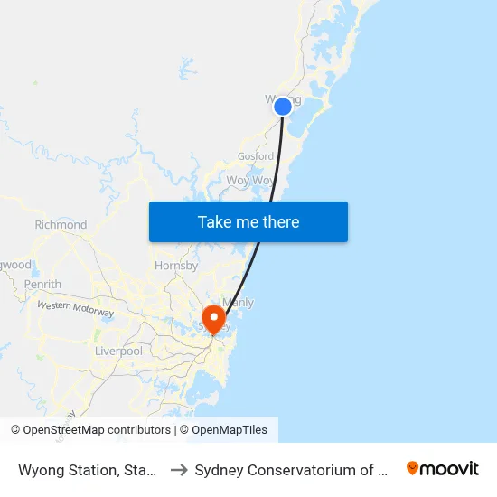 Wyong Station, Stand A to Sydney Conservatorium of Music map