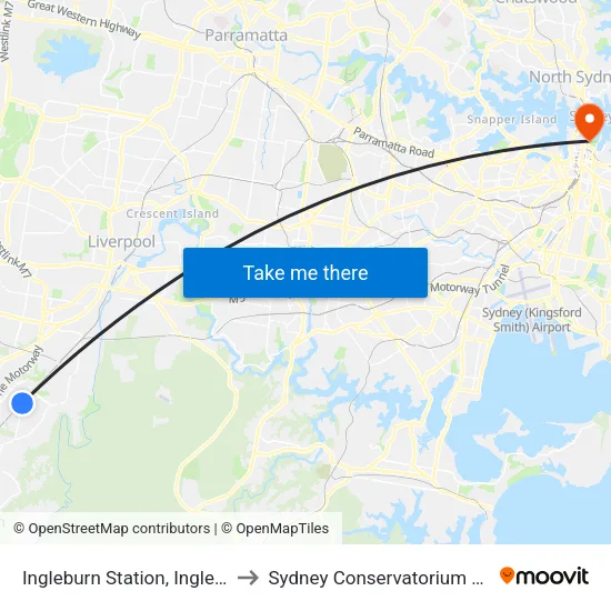 Ingleburn Station, Ingleburn Rd to Sydney Conservatorium of Music map