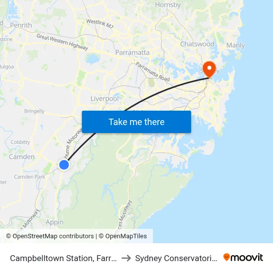Campbelltown Station, Farrow Rd, Stand G to Sydney Conservatorium of Music map