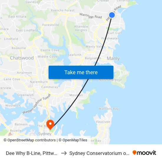 Dee Why B-Line, Pittwater Rd to Sydney Conservatorium of Music map
