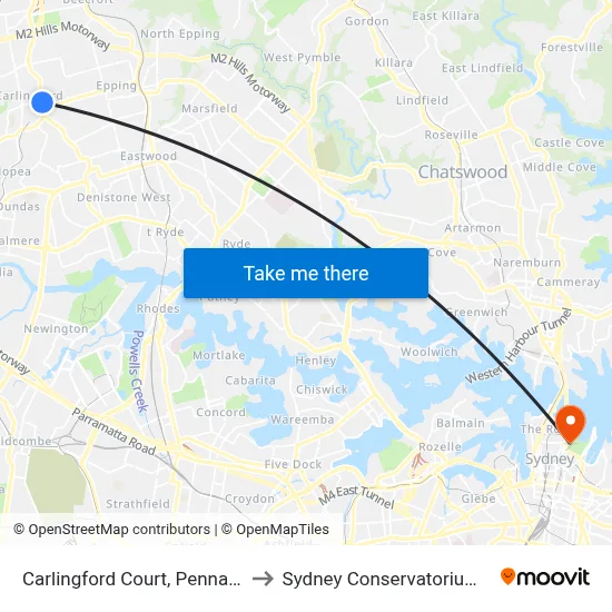 Carlingford Court, Pennant Hills Rd to Sydney Conservatorium of Music map