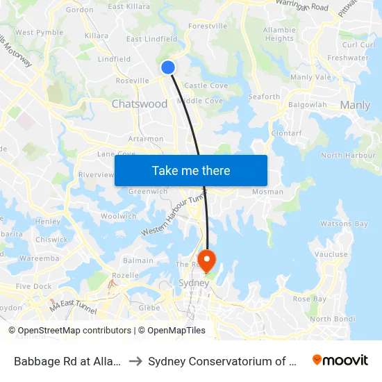 Babbage Rd at Allan St to Sydney Conservatorium of Music map