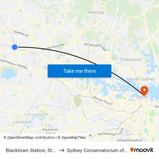 Blacktown Station, Stand M to Sydney Conservatorium of Music map