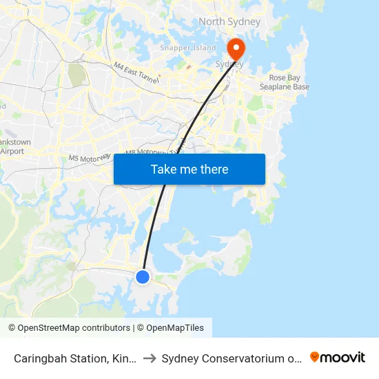 Caringbah Station, Kingsway to Sydney Conservatorium of Music map