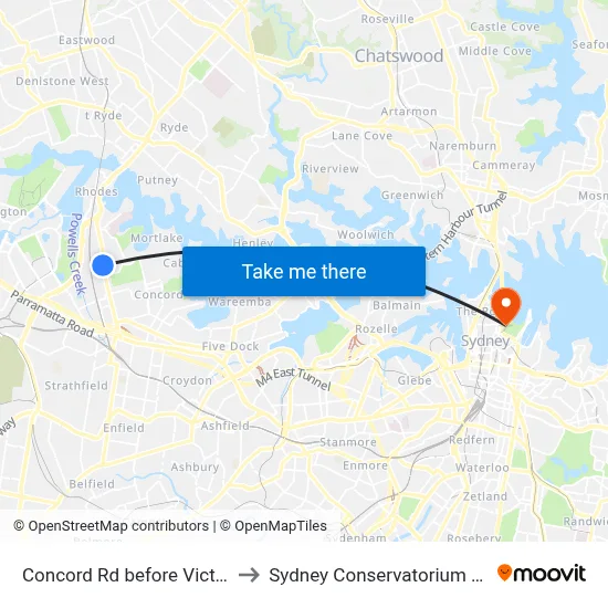 Concord Rd before Victoria Ave to Sydney Conservatorium of Music map