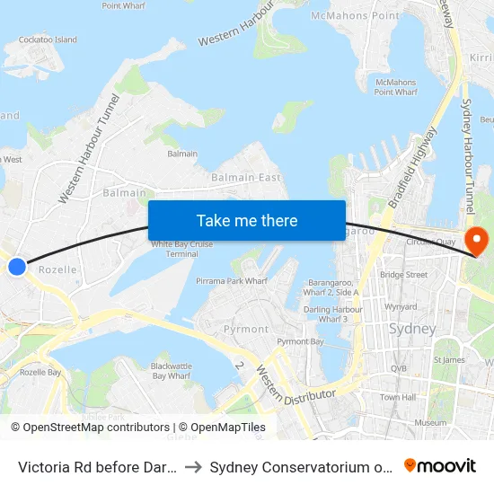 Victoria Rd before Darling St to Sydney Conservatorium of Music map