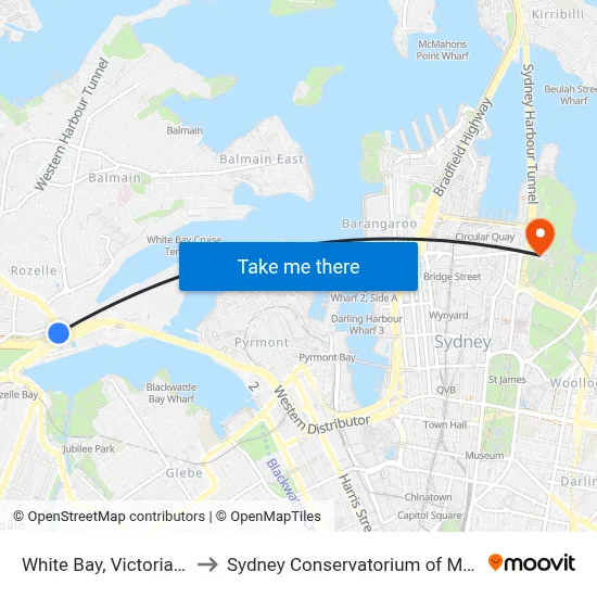 White Bay, Victoria Rd to Sydney Conservatorium of Music map
