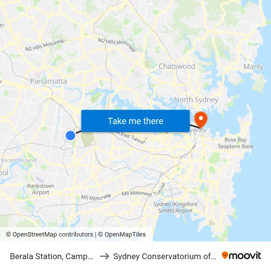 Berala Station, Campbell St to Sydney Conservatorium of Music map